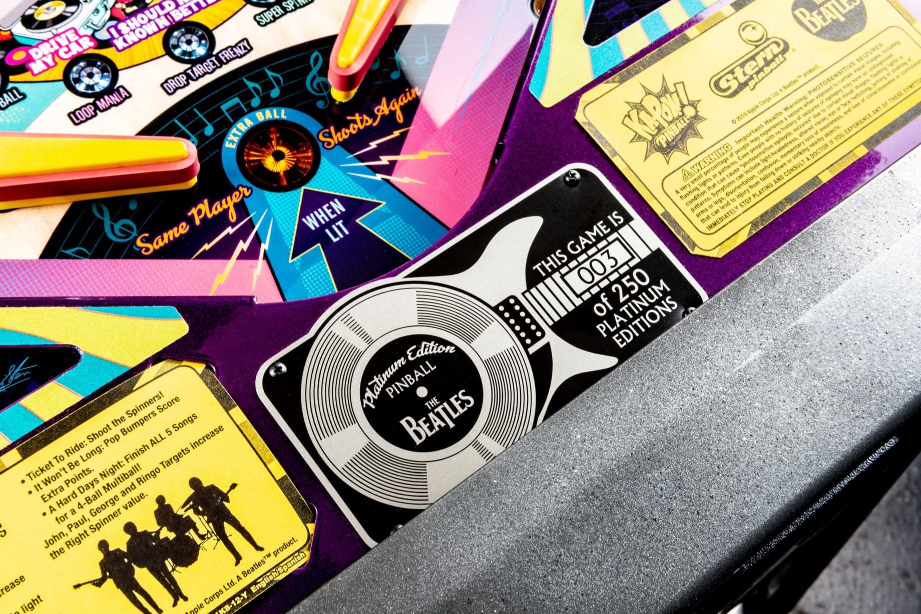 Beatles pinball machine limited edition card with colorful game details