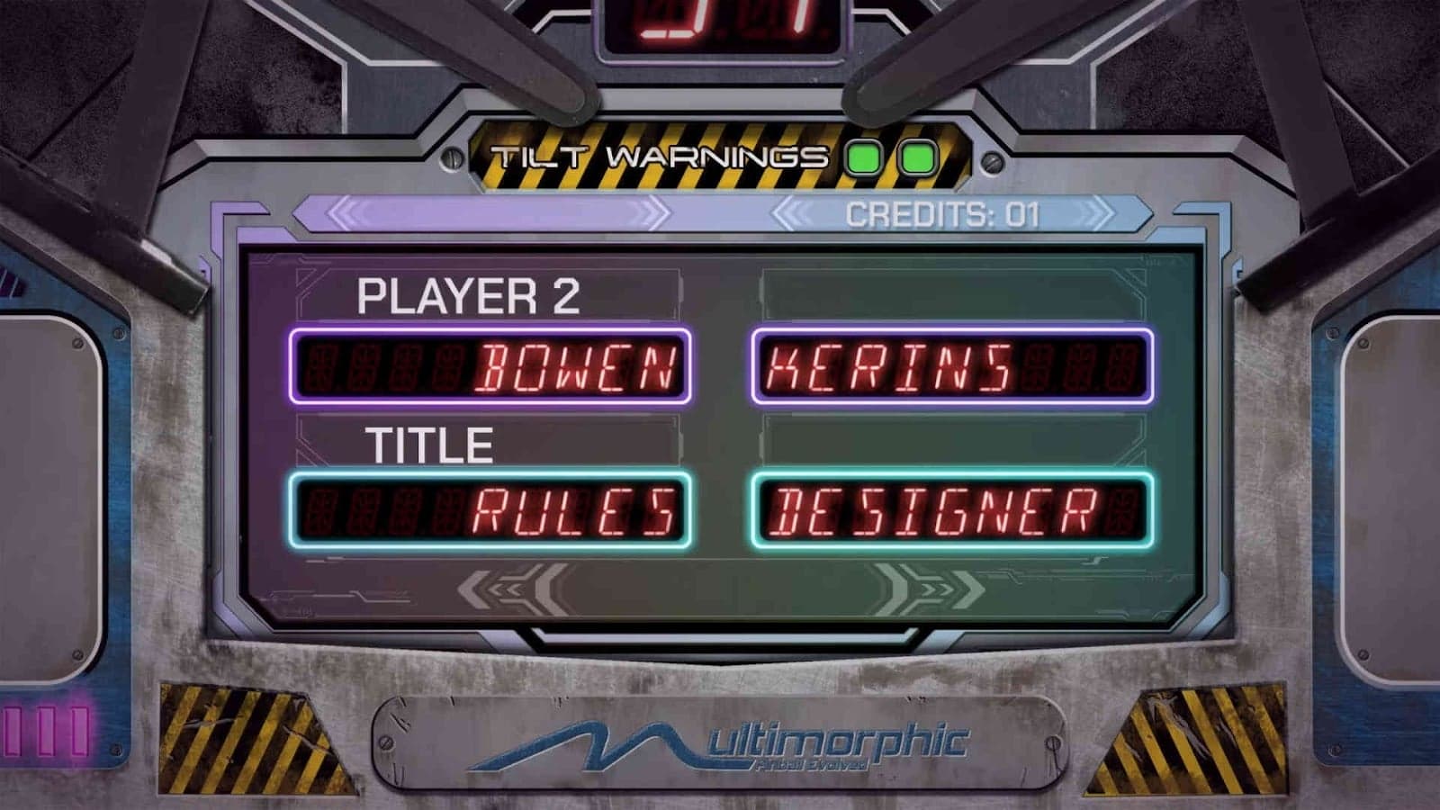 Futuristic game screen with players Bowen and Kerins, showing rules