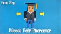 Cartoon character selection screen with graduate mascot on blue background