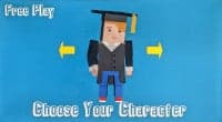Game character selection screen with cartoon figure and arrows