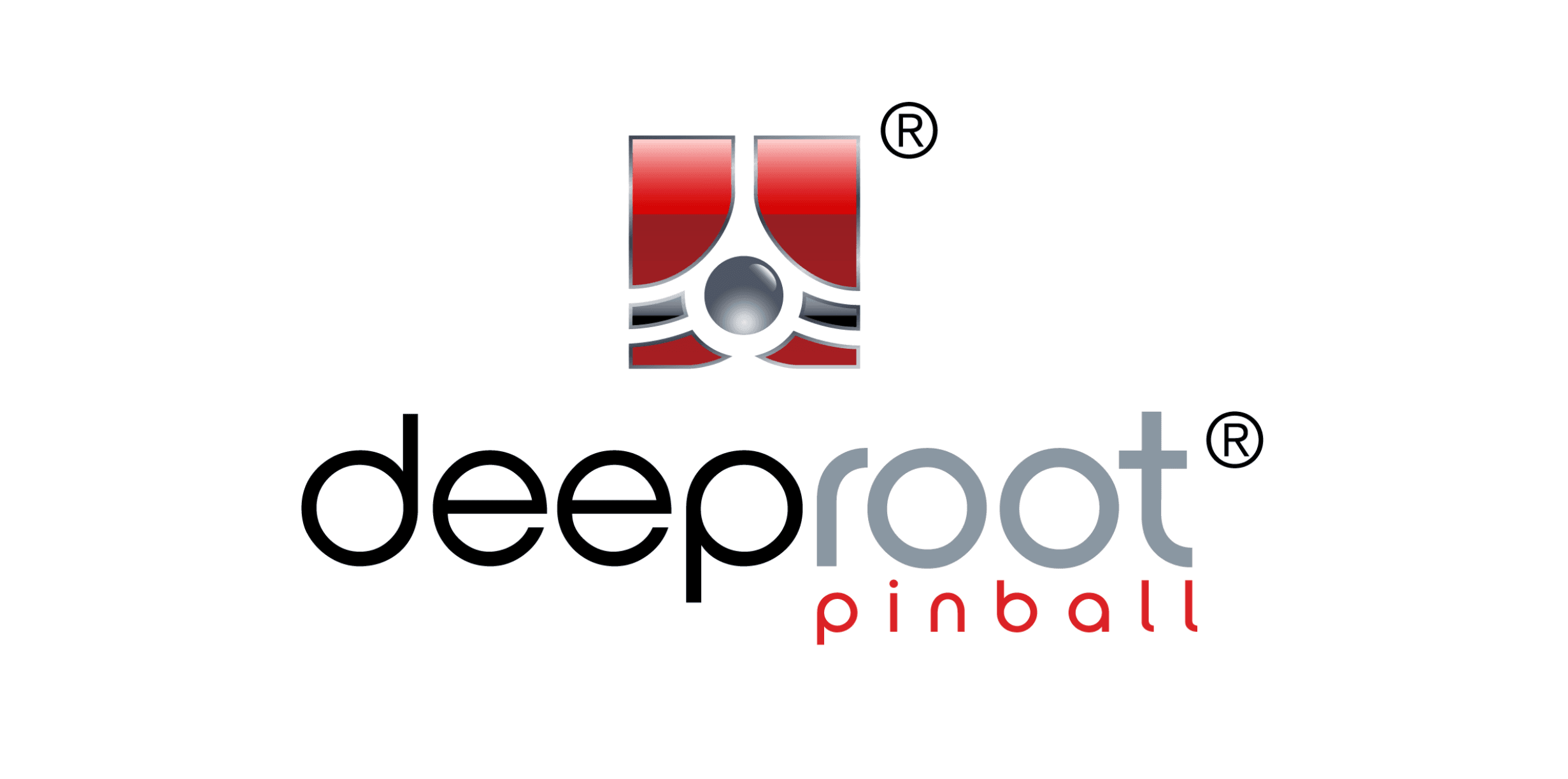 Deeproot Pinball logo with red, gray, and black design