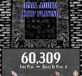 Pinball game screen showing score of 60,309 with ball added message