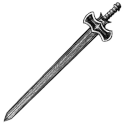 Medieval double-edged sword with decorative crossguard and sharp pointed blade