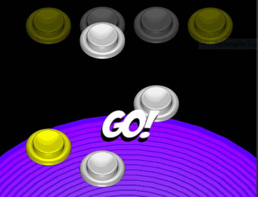 Arcade buttons with 'GO!' text on vibrant purple and blue background