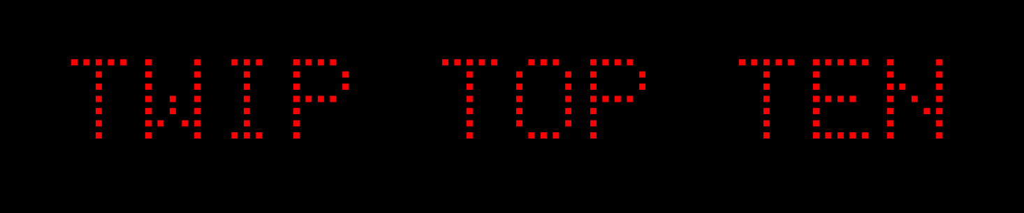 Digital text display reading "WIP TOP MEN" in red pixelated letters
